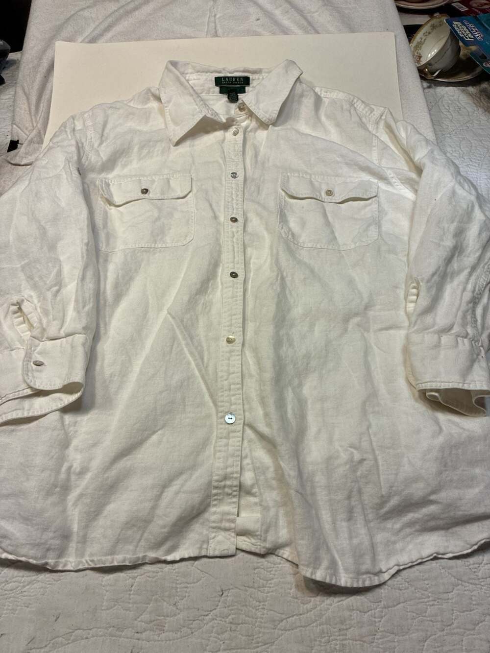Lauren Ralph Lauren Linen Button Down Shirt Size 3X White